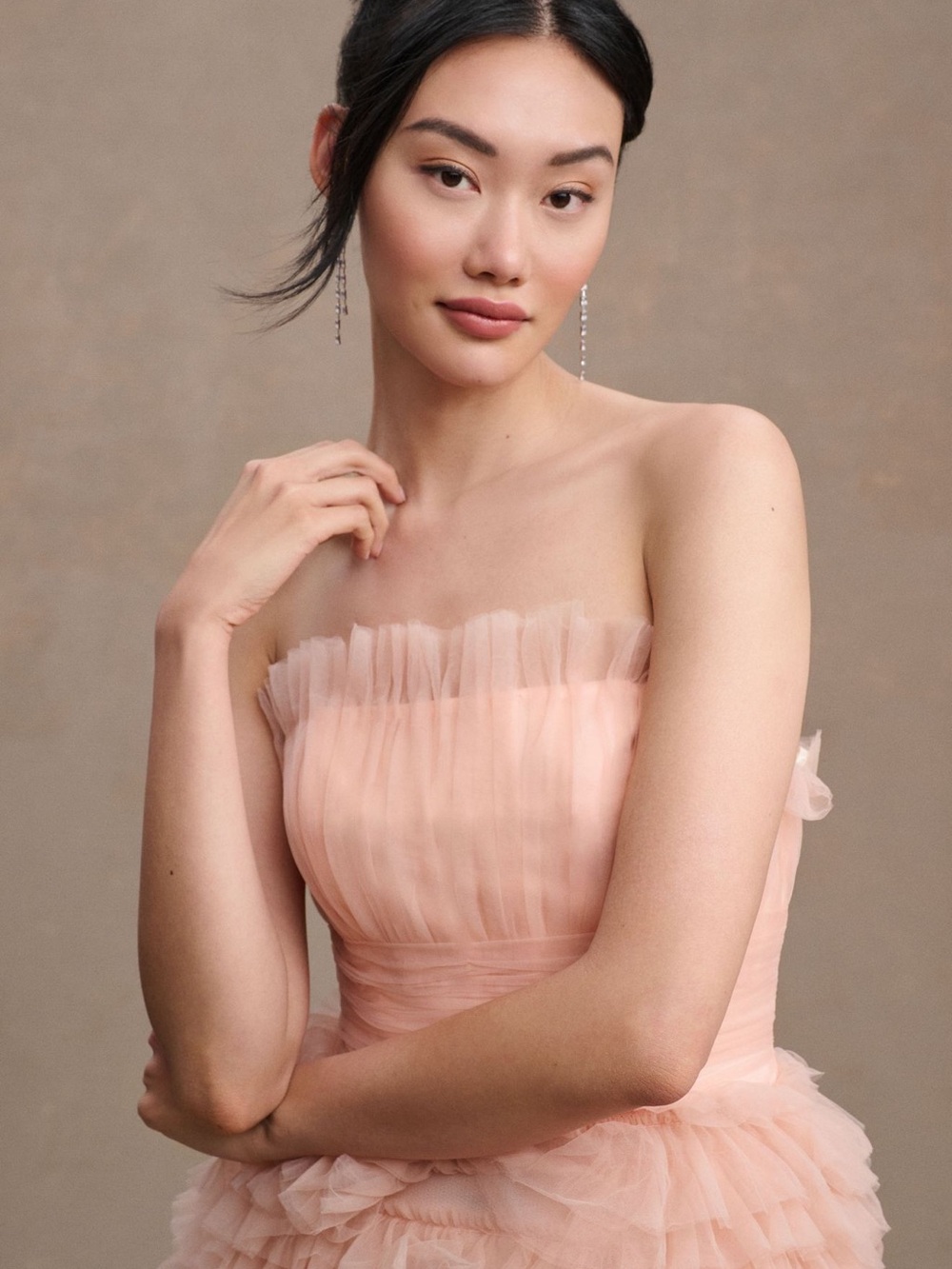 Mac Duggal Strapless Layered Tulle Gown in Blush NWT - Picture 2 of 13